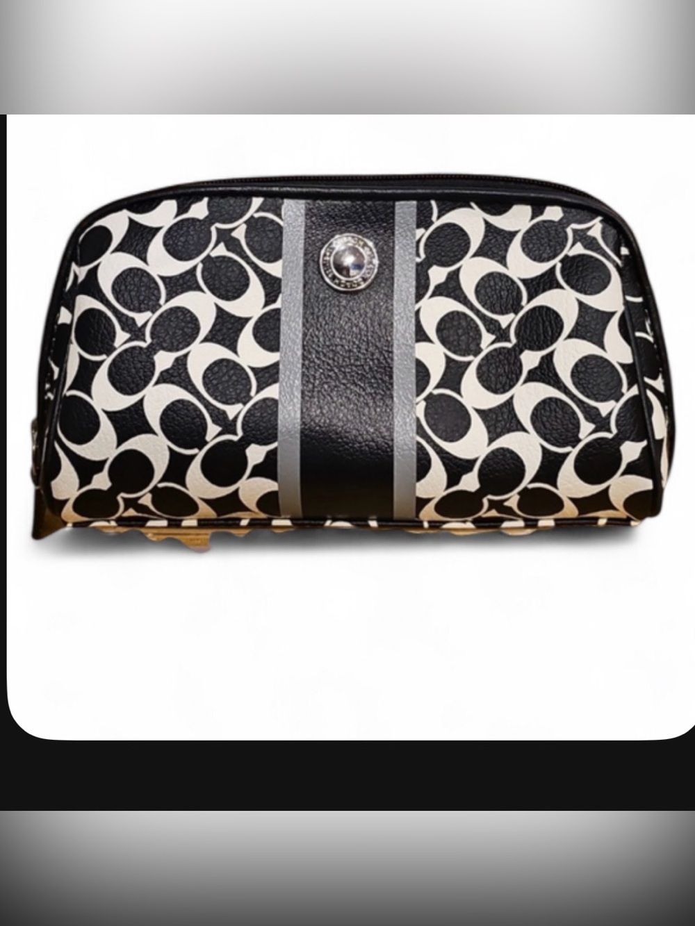 Coach Black & White Signature Stripe Cosmetic Case